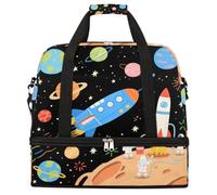 Sac de sport pliable avec compartiment pour chaussures et chaussures - Motif astronaute - Motif fusée spatiale - Grande capacité - Pour homme et femme