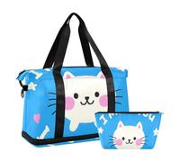 Sac de sport pliable avec motif chat blanc I Miss You, Chat blanc mignon I Miss You Cartoon, 1 size