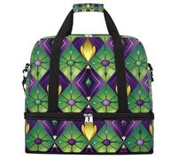 Sac de sport pliable coloré à carreaux Mardi Gras de grande capacité avec compartiment pour chaussures et chaussures - Léger - Pour homme et femme