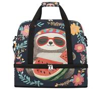 Sac de sport pliable de grande capacité avec compartiment pour chaussures et chaussures - Motif paresseux et pastèque - Léger - Pour homme et femme