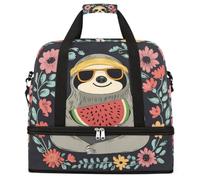 Sac de sport pliable de grande capacité avec compartiment pour chaussures et chaussures - Motif paresseux et pastèque - Léger - Pour homme et femme