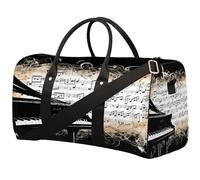 Sac de sport pliable rétro avec notes de musique de piano - Sac de sport étanche avec bretelles