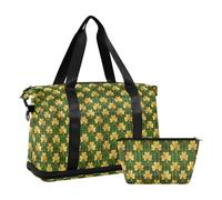 Sac de sport pliable - Sac de sport - Trèfle à quatre feuilles doré - Saint Patrick - Grand sac à main avec articles de toilette pour la randonnée