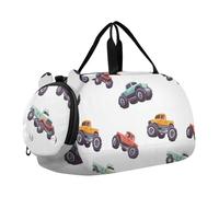 Sac de sport pour enfant avec compartiment à chaussures Motif monstres et voitures de dessin animé Blanc