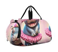 Sac de sport pour enfant avec motif bonhomme de neige et ours en peluche, Hippopotame mignon fleur rose, Classique