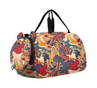 Sac de sport pour enfants style japonais Lion avec compartiment à chaussures Grande capacité Sac de voyage pour la natation, la danse, le ballet bolsa para hombre, Lion style japonais, Moderne