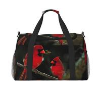 Sac de sport pour femme avec compartiment, sac de sport avec compartiment, sac fourre-tout pour homme et femme Motif faune et oiseaux rouges