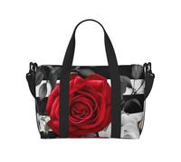 Sac de sport pour femme et homme - Sac de voyage fourre-tout Pikes Peak Colorado - Sac de voyage en toile pour voyage, natation, fitness, entraînement, Rayures noires et blanches, roses rouges.,