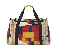 Sac de sport pour femme, sac de sport, sac de voyage, sac de voyage, sac fourre-tout, organiseur de week-end avec carte du drapeau de la Roumanie avec lignes horizontales, noir, One Size