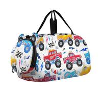 Sac de sport pour filles avec texture marbrée bleue, tourbillon doré, Monster Trucks colorés 1, Classique