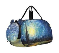 Sac de sport pour filles - Motif chevaux et rivière - Pour voyage de nuit - Sac de sport pour enfants, Scène de nuit étoilée OVNI, Classique