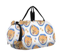 Sac de sport pour garçon avec fleurs blanches et oiseaux bleus, Chien de Poméranie mignon Bleu, Classique