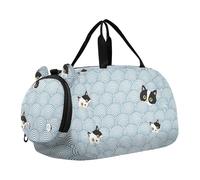 Sac de sport pour garçon avec fleurs blanches et oiseaux bleus, Visages de chat noirs et blancs vagues bleues, Classique