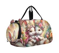 Sac de sport pour garçon, sac de voyage pour voyage, danse, bagage pour enfants, ours doux, ourson, art de montagne, Lapins floraux romantiques de Pâques, Classique
