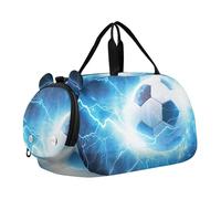 Sac de sport pour garçons et enfants Motif trèfles et gnomes de la Saint-Patrick, ballon de football bleu éclair, Classique