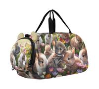 Sac de sport pour garçons et enfants Motif trèfles et gnomes de la Saint-Patrick, Jolies fleurs de lapins de Pâques, Classique