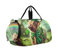 Sac de sport pour garçons et enfants Motif trèfles et gnomes de la Saint-Patrick, Vache Highland pour la Saint-Patrick Vert, Classique