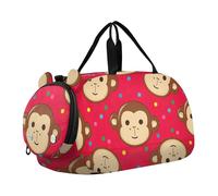 Sac de sport pour garçons et filles - Motif damier arc-en-ciel rétro, Visages de singe mignons rouge marron, Classique