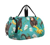 Sac de sport pour garçons et filles - Motif tortues de mer - Bleu, Funny Monkey Bananas Turquoise, Classique