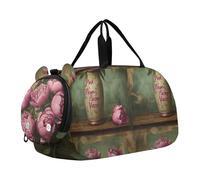 Sac de sport pour garçons et filles - Sac fourre-tout de voyage avec bandoulière - Motif abeilles royales et roses, Vase floral pivoine rose vintage, Classique