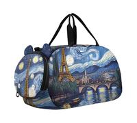 Sac de sport pour garçons - Motif loup bleu argenté - Sac de week-end pour filles - Sac de voyage pour danse - Bagage pour enfants, Tableau Paris Nuit Étoilée, Classique
