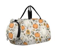 Sac de sport pour garçons ou filles avec compartiment à chaussures, citrouille, fleur, fantôme, sac de sport, sac de voyage pour la nuit
