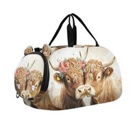 Sac de sport pour garçons ou filles avec compartiment à chaussures, deux vaches des Highlands amoureuses, sac de voyage pour la nuit