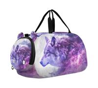 Sac de sport pour garçons ou filles avec compartiment à chaussures, loups avec foudre autour du sac de voyage de nuit