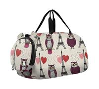 Sac de sport pour garçons ou filles avec compartiment à chaussures, motif hibou, tour parisienne, sac de voyage pour la nuit