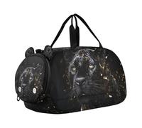 Sac de sport pour garçons ou filles avec compartiment à chaussures, panthère dans l'obscurité, sac de voyage de nuit
