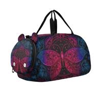Sac de sport pour garçons ou filles avec compartiment à chaussures, sac de voyage rouge bleu papillon mandala sac de sport voyage voyage nuit