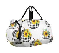 Sac de sport pour garçons pour la nuit et le week-end, sac de voyage abstrait Utopia, sac de sport pour filles, Citrouilles blanches à carreaux et tournesols, Classique
