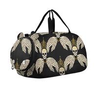 Sac de sport pour garçons - Sac de voyage pour filles - Violet et orange - Feuilles noires, Skull Wings Noir 2, Classique
