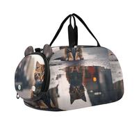 Sac de sport pour garçons - Sac de voyage pour la nuit - Motif éléphant - Avec compartiment à chaussures, Réflexion de rue chaton mignon, Classique