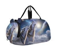 Sac de sport pour garçons - Sac de voyage pour le week-end, le voyage, le sport, la danse, les cygnes, les roses, les cœurs, la Saint-Valentin, Loups hurlant lune nuages, Classique
