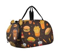 Sac de sport pour garçons - Sac de voyage pour le week-end - Motif hamster jaune tournesols - Sac de sport pour enfants, Fast Food Coloré Marron 2, Classique