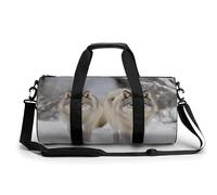 Sac de sport pour homme et femme avec bonnet de Père Noël et sac de voyage avec compartiment, Deux loups marchant dans la neige, 17.7in/9in/9in