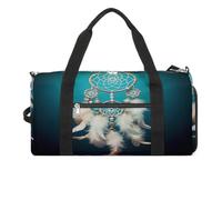 Sac de sport pour homme et femme avec compartiment à chaussures et poche humide, motif chat blanc et pile de dollars pour voyage, sport, fitness, entraînement, Attrape-rêves plume blanc, Taille