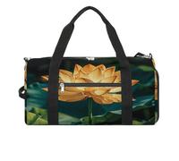 Sac de sport pour homme et femme avec compartiment à chaussures et poche humide, sac de voyage à paillettes roses à paillettes pour voyage, sport, fitness, entraînement, Fleurs dorées, Taille unique,