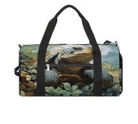 Sac de sport pour homme et femme avec compartiment à chaussures et poche humide, sac de voyage naturel turquoise et orange pour voyage, sport, fitness, entraînement, Tortue et feuilles vertes, Taille