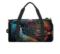 Sac de sport pour homme et femme avec compartiment à chaussures et poche humide, sac de voyage naturel turquoise et orange pour voyage, sport, fitness, entraînement, Silhouette de couleur de tortue,