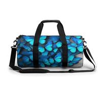 Sac de sport pour homme et femme avec compartiment à chaussures Motif pandas, De nombreux papillons bleus., 17.7in/9in/9in, Art Déco