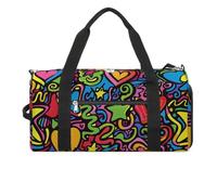 Sac de sport pour homme et femme avec compartiment pour chaussures et compartiment humide, sac de voyage, sac de voyage pour gribouillis et lignes, sac de nuit pour natation, fitness, entraînement,