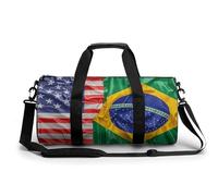 Sac de sport pour homme et femme avec drapeaux américains et brésiliens - Sac de sport cylindrique léger pour basket-ball, football, week-end, style 45 cm/22,9 cm/22,9 cm, Style :, 17.7in/9in/9in
