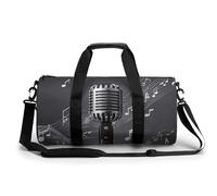 Sac de sport pour homme et femme avec microphone et notes de musique - Sac de sport cylindrique léger pour basket-ball, football, week-end, style 45 cm/22,9 cm/22,9 cm, Style :, 17.7in/9in/9in
