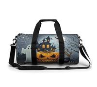 Sac de sport pour homme et femme, château de chute de lune, fantôme, tête de citrouille, article personnel, sac d'entraînement léger pour voyage, sport, fitness, Noir , 17.7in/9in/9in, Organiseur de