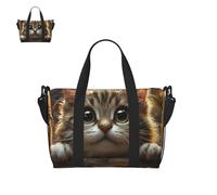 Sac de sport pour homme et femme - Motif bouledogue français - Joli sac de sport avec compartiment à chaussures - Sacs de voyage légers, Chat curieux, Taille unique, Sac de voyage
