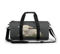 Sac de sport pour homme et femme, motif cœur entouré de lignes blanches, sac de nuit avec compartiment, Agneau dans l'herbe, 17.7in/9in/9in