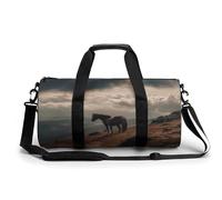 Sac de sport pour homme et femme Motif horizon de Chicago Sac de nuit avec compartiment, Cheval pâturage sur la montagne, 17.7in/9in/9in