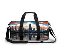 Sac de sport pour homme et femme Motif horizon de Chicago Sac de nuit avec compartiment, Horizon de Chicago, 17.7in/9in/9in